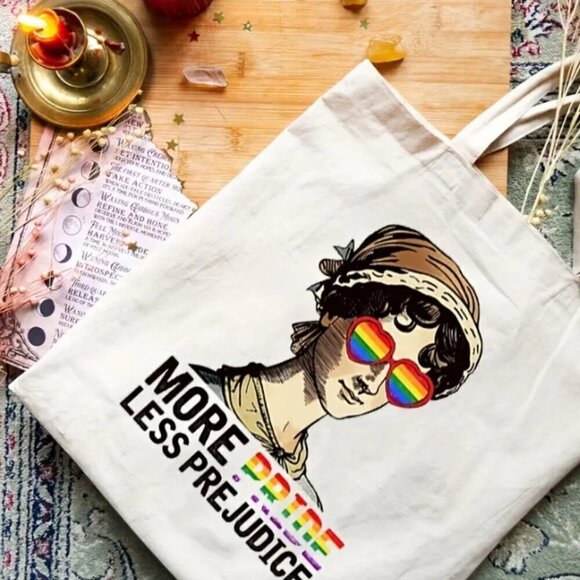 More Pride Less Prejudice Canvas Tote Bag Pride Reusable - Picture 2 of 4